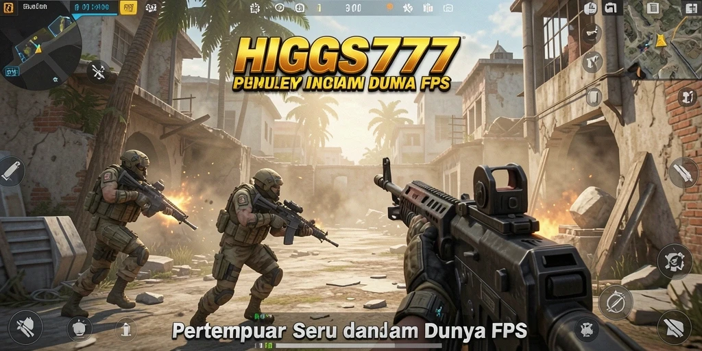 Tangkapan layar HIGGS777 menampilkan aksi pertempuran FPS yang mendebarkan.