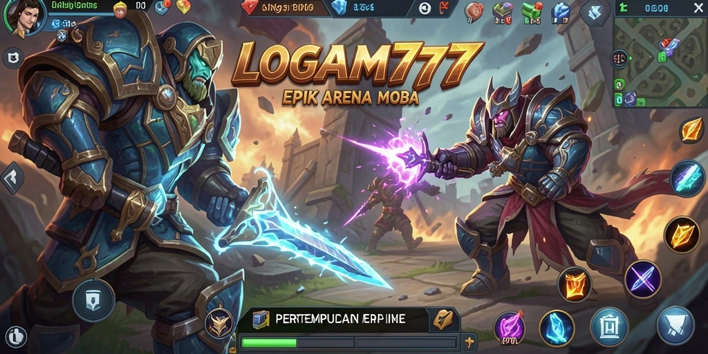 Screenshot utama LOGAM777 menunjukkan aksi pertempuran yang seru di arena MOBA.