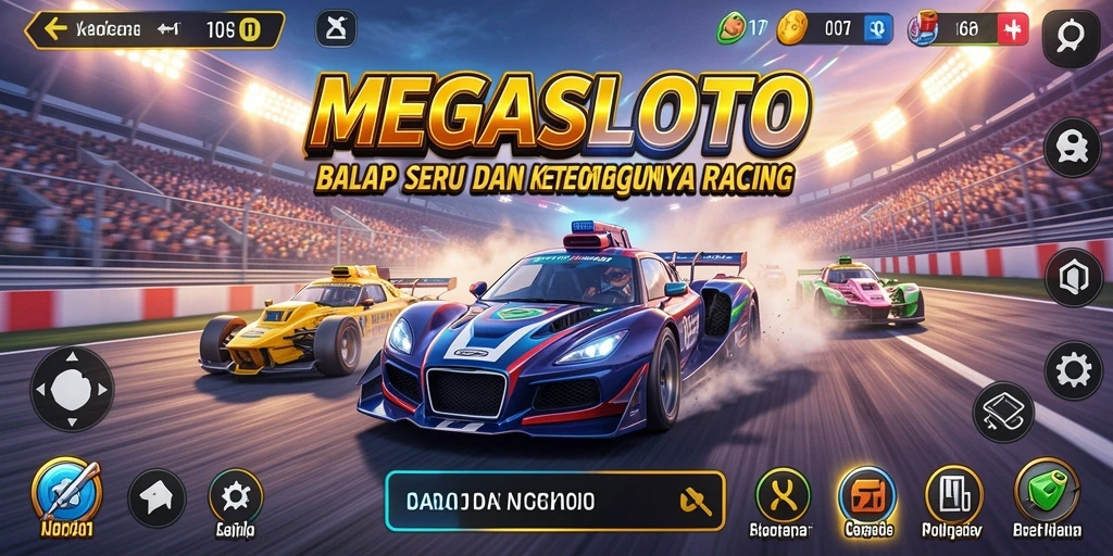 Tampilan seru dari gameplay balapan di MEGASLOTO.