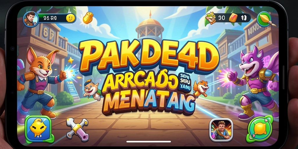 Tangkapan layar gameplay PAKDE4D menampilkan aksi seru di arena arcade.