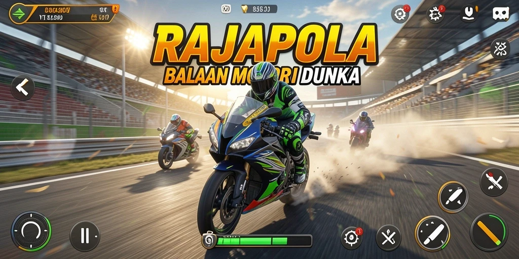 Gameplay mendebarkan RAJAPOLA dengan motor balap yang cepat.